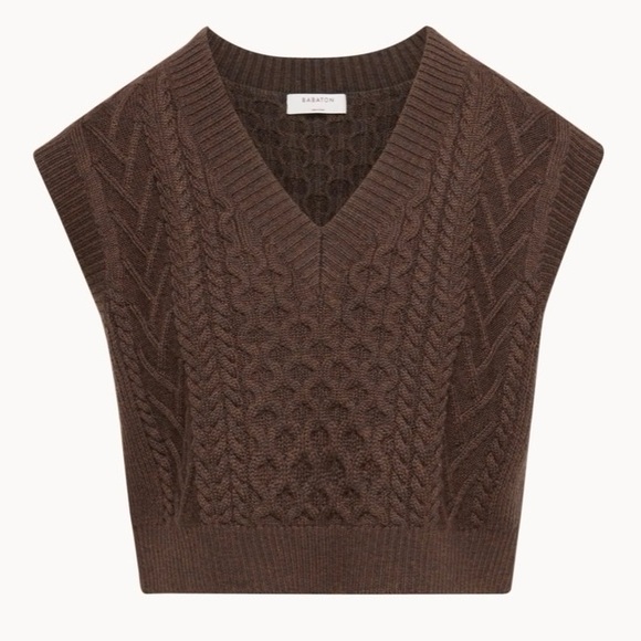 Aritzia Sweaters - Aritzia Babaton Emporia Cable Knit 100% Merino Wool Vest Cocoa 2XS